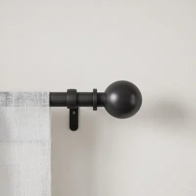 Umbra Bolas 1" Adjustable Single Curtain Rod, Includes Finials, Brackets & Hardware In Black