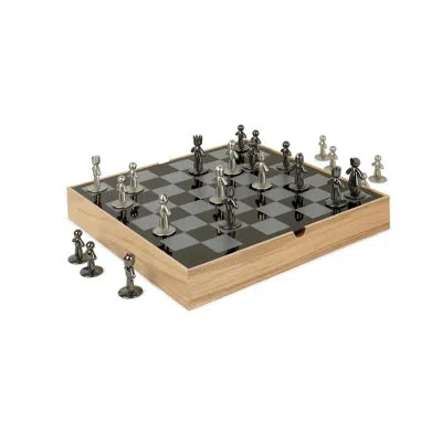 Umbra Buddy Chess Set – Modern Original Chessboard Game Made Of Metal With Nickel & Titanium Finish In Silver;natural