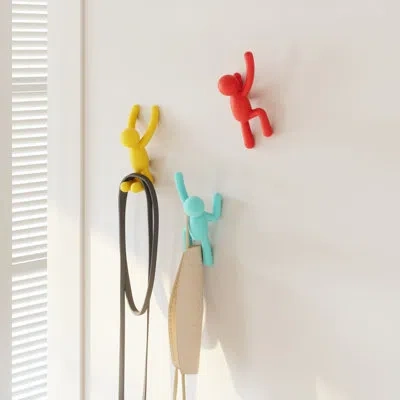 Umbra Buddy Wall Mounted Coat Hooks, Decorative Single Hangers For Entryway, Bedroom, Set Of 3 In Red,blue,yellow