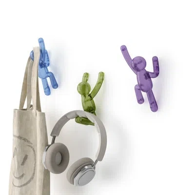 Umbra Buddy Wall Mounted Coat Hooks, Drill-free Pin-point Decorative Single Hangers For Entryway, Bedroom, In Purple;green;blue