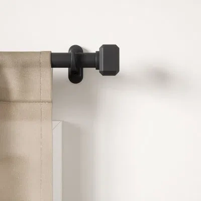 Umbra Geo Pin-point 1" Adjustable Single Curtain Rod, No Drill Installation, Includes Brackets & Hardware, In Matte Black