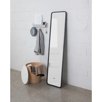 Umbra Hub Mirror With Rubber Frame, Wall Mounted Or Leaned Style For Bedroom, Bathroom, Entryway In Black