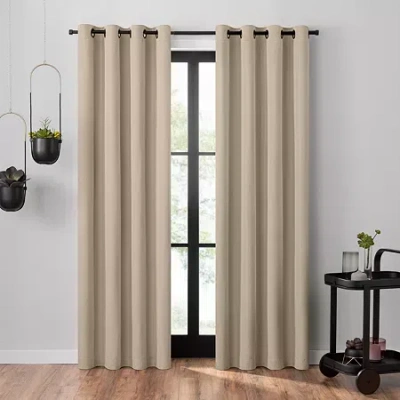 Umbra Ottoman Grommet Top 100% Blackout Single Curtain Panel In Sand
