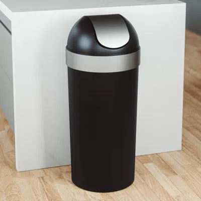 Umbra Venti Plastic 16 Gallon Swing Top Trash Can In Black