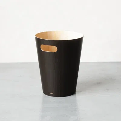 Umbra Woodrow Small Bin - Open Wood Waste Basket For Office, Bedroom, Bathroom, 2.25 Gallons In Black,natural