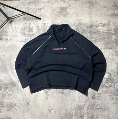 Pre-owned Umbro Big Logo Vintage Cable-knit Quarter-zip In Blue