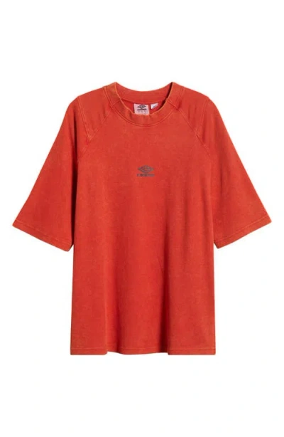 Umbro Boxy High Neck Washed Cotton Logo T-shirt In Fire Whirl