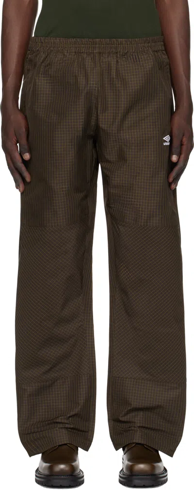 Umbro Brown Mini Check Double Knee Trousers In Brw0022 Check Brown