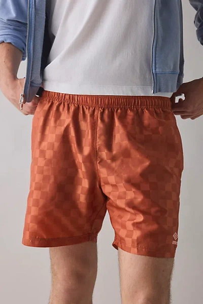 Umbro Checkerboard Pattern 7" Short In Burnt Brick Blooming, Men's At Urban Outfitters In Brown