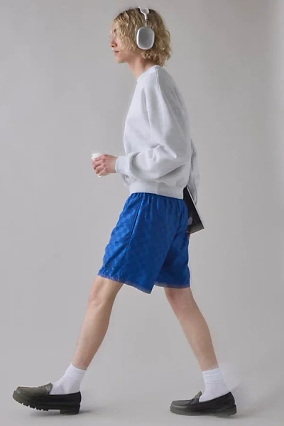 Umbro Checkerboard Pattern 7" Short In Monaco Blue/poseidon, Men's At Urban Outfitters In White