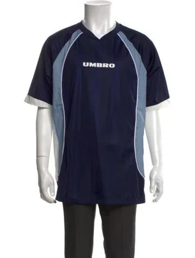 Pre-owned Umbro Colorblock Pattern V-neck T-shirt In Blue