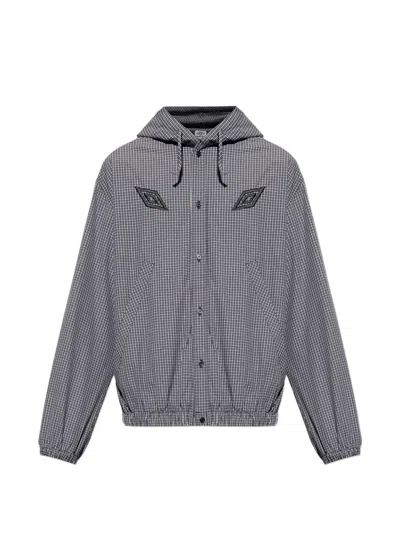Umbro Hooded Check-pattern Jacket In Gray