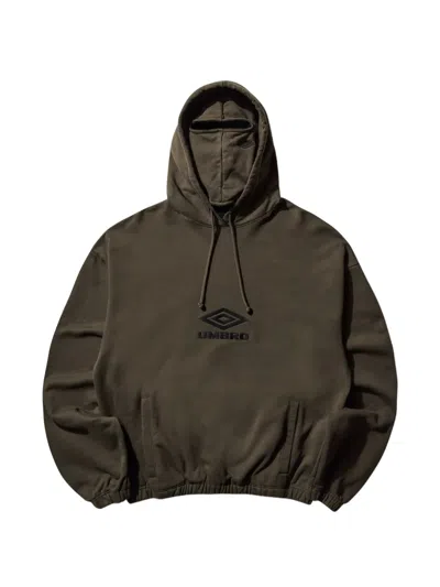 Umbro Hooded Face Mask Sweatshirt In Brown
