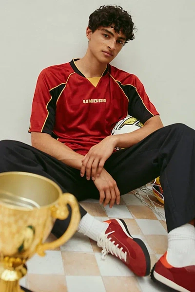 Umbro Paneled Raglan Jersey Tee In Red Dahlia/black, Men's At Urban Outfitters