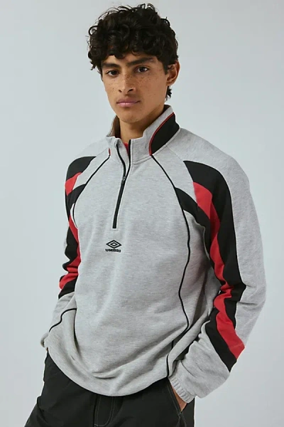 Umbro Striped Quarter Zip Sweatshirt In Heather Gray/black/fire Whirl, Men's At Urban Outfitters