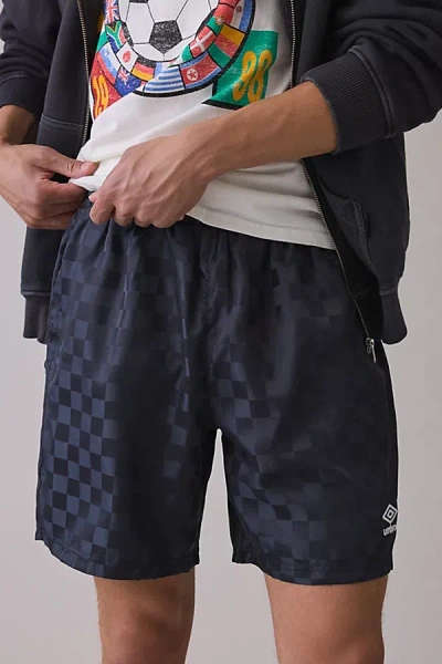 Umbro Uo Exclusive Checkerboard Pattern 7" Shorts In Black, Men's At Urban Outfitters In Blue