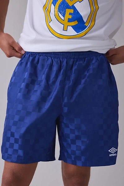 Umbro Uo Exclusive Checkerboard Pattern 7" Shorts In Galacitica, Men's At Urban Outfitters In Blue