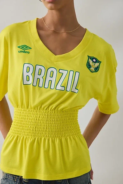 Umbro Uo Exclusive Cinched Waist Jersey Top In Yellow, Women's At Urban Outfitters