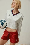 Umbro Uo Exclusive V-neck Long Sleeve Boxy Tee In White, Women's At Urban Outfitters In White