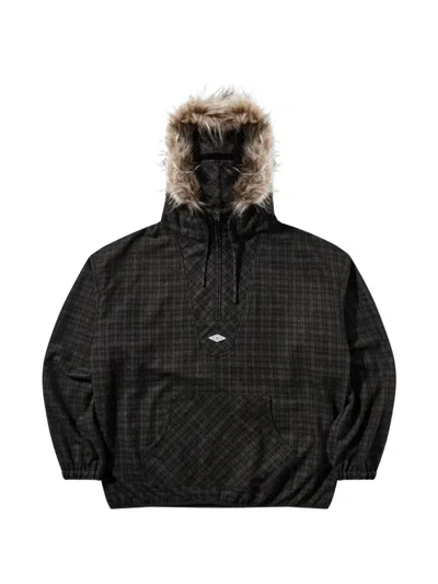 Umbro X Slam Jam Check Faux-fur-trim Hoodie In Black