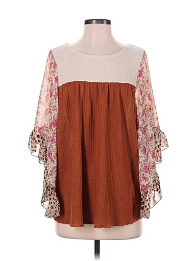 Pre-owned Umgee 3/4 Sleeve Blouse In Brown