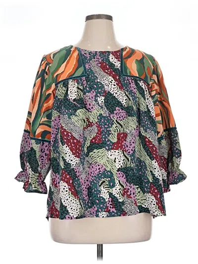 Pre-owned Umgee 3/4 Sleeve Blouse In Green