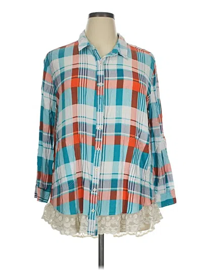 Pre-owned Umgee 3/4 Sleeve Button Down Shirt In Teal