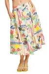 Umgee Abstract Print Front Button Down Skirt In Multi