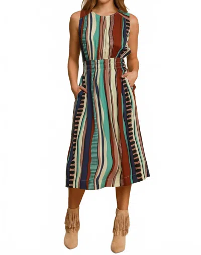 Umgee Abstract Print Midi Dress In Mint Mix In Multi