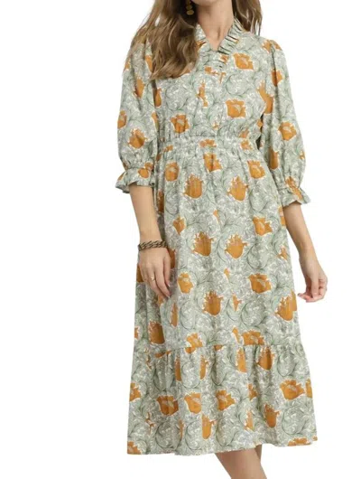 Umgee Abstract Print Midi Dress In Off White Mix In Multi