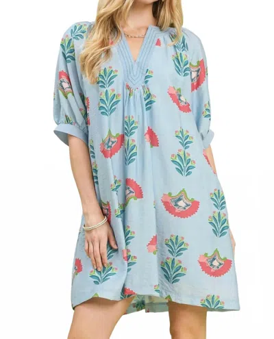 Umgee Abstract Print Mini Dress In Light Blue In Multi