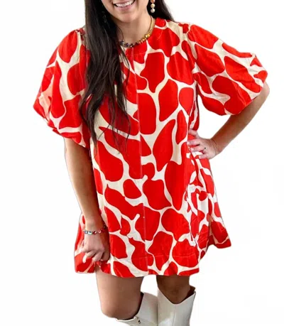Umgee Abstract Print Two Tone Red Dress In Orange