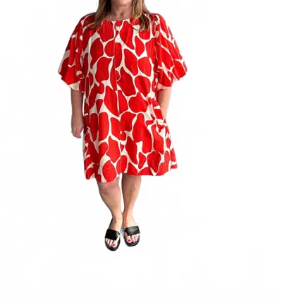 Umgee Abstract Puff Sleeve Dress In Red