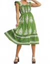 Umgee Abstract Smocked Midi Dress In Green In Green