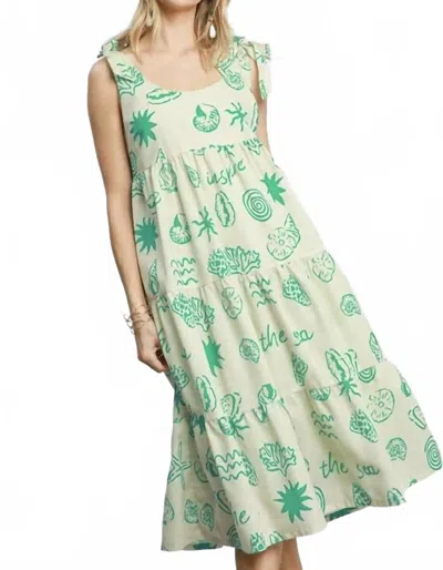 Umgee Abstract Tiered Midi Dress In Green In Neutral