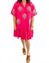 Umgee Adley Boho Floral Embroidered Mini Dress In Fuchsia In Pink