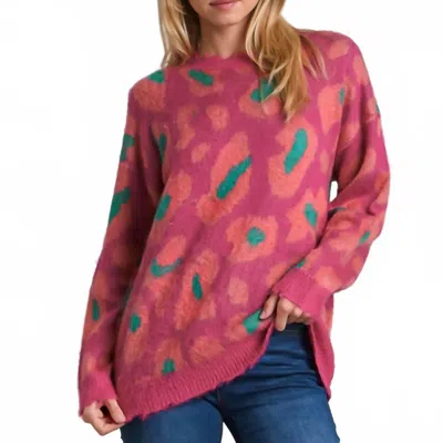 Umgee Ainsley Leopard Sweater In Magenta In Pink