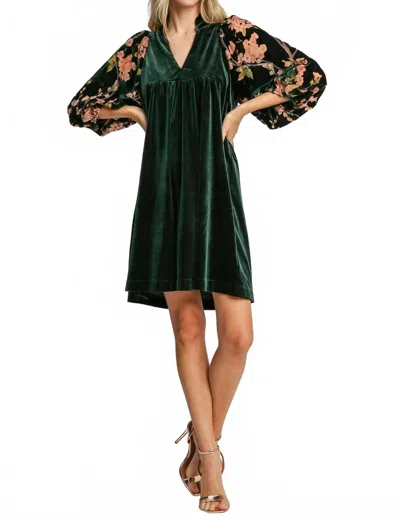 Umgee Alice V-neck Long Sleeve Mini Dress In Green
