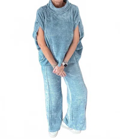 Umgee Alison Poncho & Wide Leg Leisure Wear Set In Blue