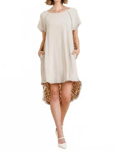 Umgee Andrea Hi Low Leopard Back Dress In Oatmeal In White