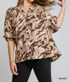 Umgee Animal Print Button Down Top In Brown In Brown