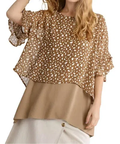 Umgee Animal Print Chiffon Layered Overlay Top In Beige