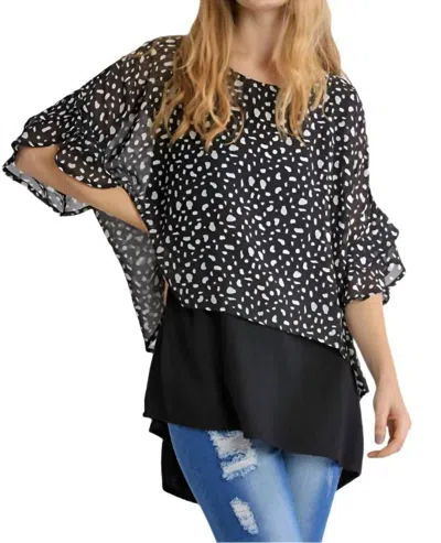 Umgee Animal Print Chiffon Layered Overlay Top In Black