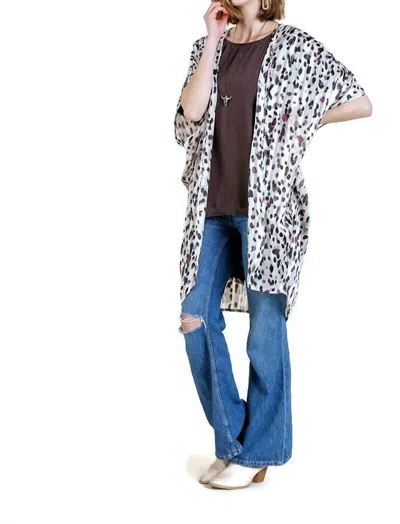 Umgee Animal Print Cocoon Kimono In Off White Mix In Multi