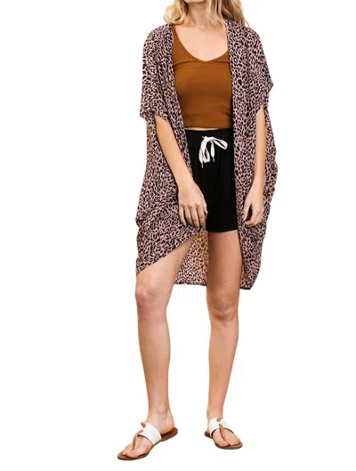 Umgee Animal Print Cocoon Kimono In Pink Mix In Multi