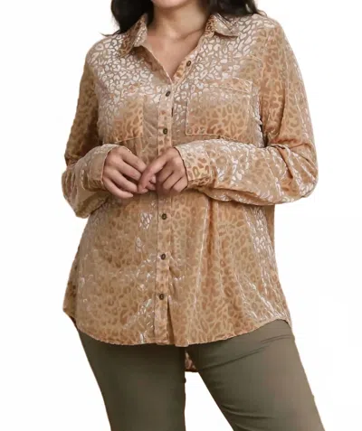 Umgee Animal Print Long Sleeve Velvet Blouse In Burnout Leopard In Multi