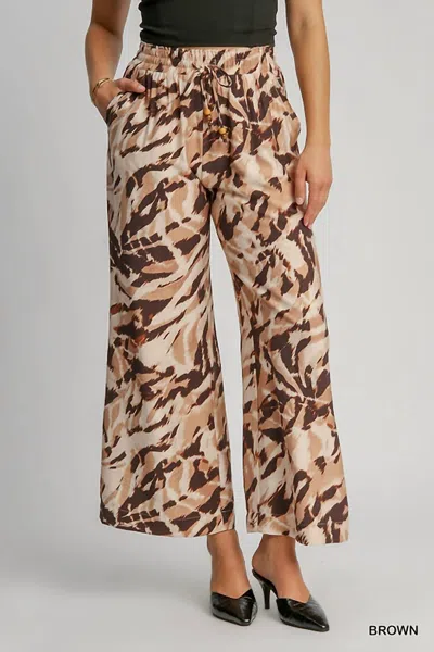 Umgee Animal Print Pants In Brown