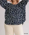 Umgee Animal Print Round Neck Long Sleeve Top In Navy In Blue