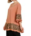 Umgee Animal Print Ruffle Hem Top In Peach In Pink