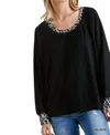 Umgee Animal Print Trimmed Top In Black In Black